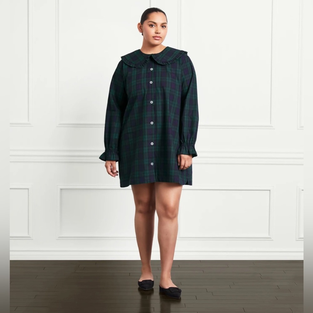 Hill House Home Evelyn Dress Black Watch Tartan Peter Pan Collar Green Navy XXL